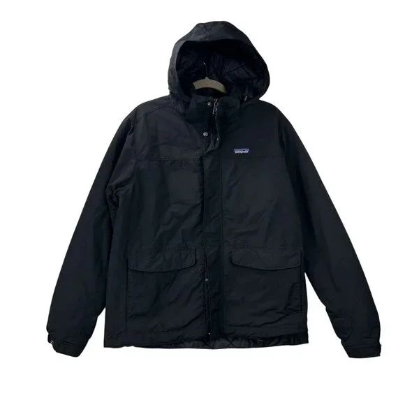 Patagonia Men's Size Large Hooded Quilted Black Winter Isthmus Jacket Full Zip